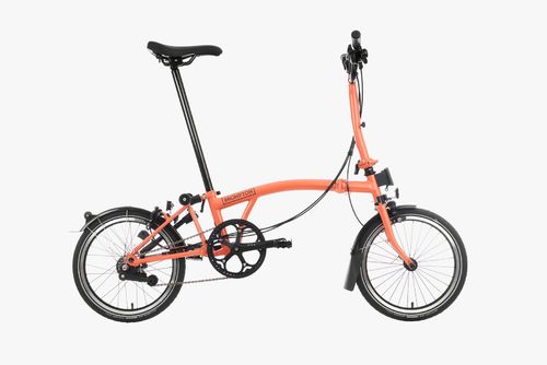 Brompton 2023 C Line Mid Explore Fire Coral/Fire Coral with Rear Rack and Marathon