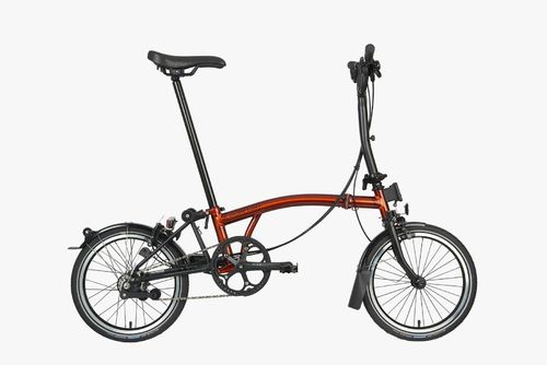 Brompton C Line Mid Explore 2023 Flame Lacquer with Rear Rack and Marathon