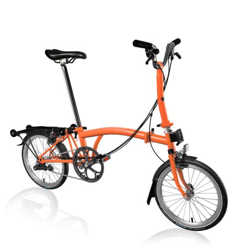 Brompton C Line Mid Explore with Rear Rack Fire Coral with Marathon 2023